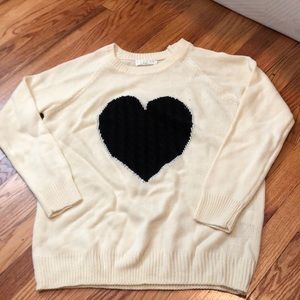 Cream Sweater with black heart detail NWOT